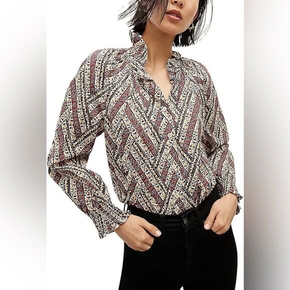 Veronica Beard Tops - NWOT Veronica Beard Calisto Cropped Bishop Sleeve Button-Down Top Small